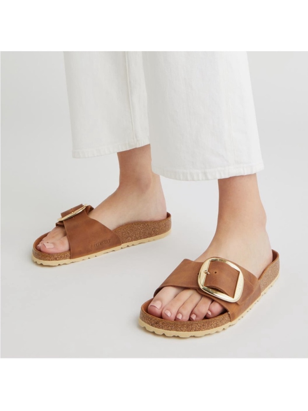 Birkenstock Madrid Big Buckle Nubuck Leather Sandals Cognac Brown US 10 - Picture 4 of 7